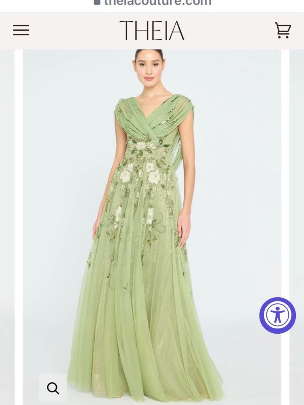THEIA Light Sage Green Embellished Tulle Maxi Gown - Picture 1 of 1